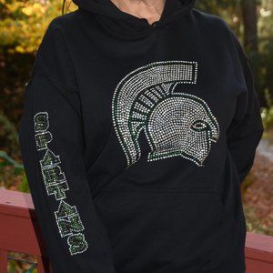 Michigan State Spartans rhinestone bling hoodie with Spartans on sleeve S M L …